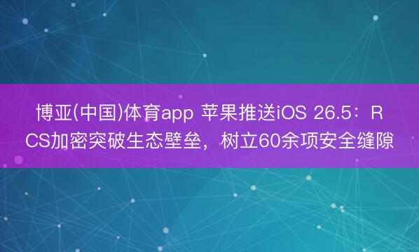 博亚(中国)体育app 苹果推送iOS 26.5：RCS加密突破生态壁垒，树立60余项安全缝隙