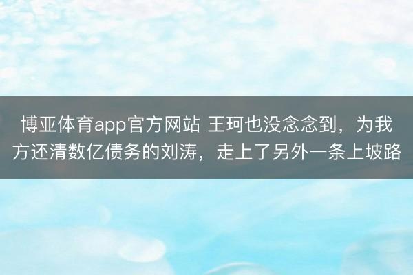 博亚体育app官方网站 王珂也没念念到，为我方还清数亿债务的刘涛，走上了另外一条上坡路