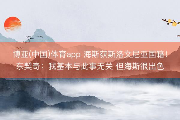 博亚(中国)体育app 海斯获斯洛文尼亚国籍!东契奇:我基本与此事无关 但海斯很出色